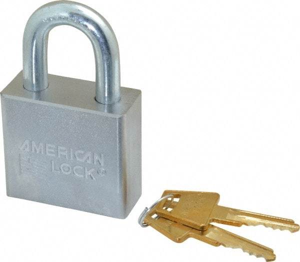 American Lock - 1-1/8" Shackle Clearance, Keyed Alike A50 Padlock - 3/8" Shackle Diam, Steel, with Solid Steel Finish - Industrial Tool & Supply