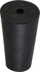 Made in USA - #00, 25/64 Small to 19/32 Large End Diam, Tapered Rubber Stopper with Hole - 38 to 48 Shore A Durometer, 1/8" Hole Diam - Industrial Tool & Supply