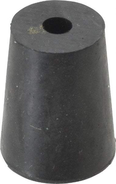 Made in USA - #2, 5/8 Small to 25/32 Large End Diam, Tapered Rubber Stopper with Hole - 38 to 48 Shore A Durometer, 13/64" Hole Diam - Industrial Tool & Supply