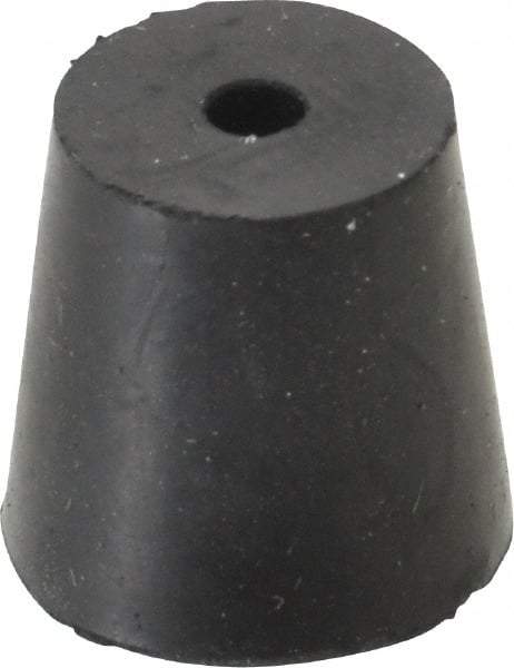 Made in USA - #4, 25/32 Small to 1-1/64 Large End Diam, Tapered Rubber Stopper with Hole - 38 to 48 Shore A Durometer, 13/64" Hole Diam - Industrial Tool & Supply