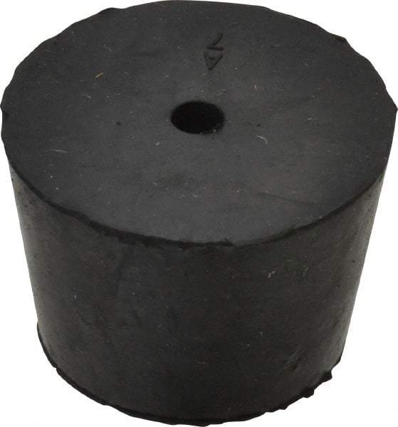 Made in USA - #7, 1-3/16 Small to 1-29/64 Large End Diam, Tapered Rubber Stopper with Hole - 38 to 48 Shore A Durometer, 13/64" Hole Diam - Industrial Tool & Supply