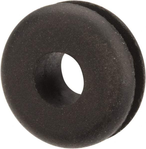 Made in USA - 1/2" OD, 7/32" Thick Flexible Grommet - Rubber, 5/16" Slot Diam x 1/16" Slot Width - Industrial Tool & Supply