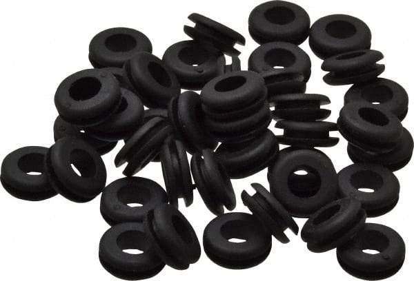 Made in USA - 1/2" OD, 3/16" Thick Flexible Grommet - Rubber, 11/32" Slot Diam x 1/16" Slot Width - Industrial Tool & Supply