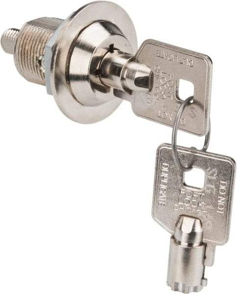 Made in USA - 7/8" Max Thickness, High Security Tubular Keyed Latch - Polished Nickel Coated - Industrial Tool & Supply