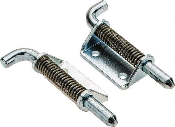 Made in USA - 1-1/4" Wide x 3/16" Thick, Spring Loaded Latch Hinge - Steel, Zinc Plated Finish - Industrial Tool & Supply