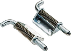 Made in USA - 1-1/4" Wide x 3/16" Thick, Spring Loaded Latch Hinge - Steel, Zinc Plated Finish - Industrial Tool & Supply