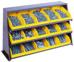 Quantum Storage - 240 Lb Capacity, 12" Deep x 36" Wide x 21" High, Steel Bench Rack - 1 Side, 12 Blue Polyethylene/Polypropylene Bins - Industrial Tool & Supply