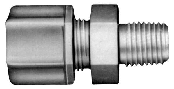 Made in USA - 1/2" Tube OD, Polypropylene Plastic Compression Tube Male Connector - 1/8 NPT Pipe, 215°F Max, Plastic Grip - Industrial Tool & Supply