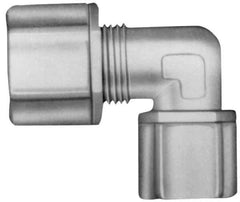 Made in USA - 3/8" Tube OD, Kynar Plastic Compression Tube Female Elbow - 1/4 NPT Pipe, 275°F Max, Plastic Grip - Industrial Tool & Supply