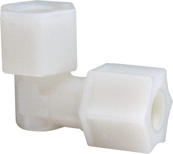 Made in USA - 3/8" Tube OD, Nylon Plastic Compression Tube Female Elbow - 3/8 NPT Pipe, 220°F Max, Plastic Grip - Industrial Tool & Supply