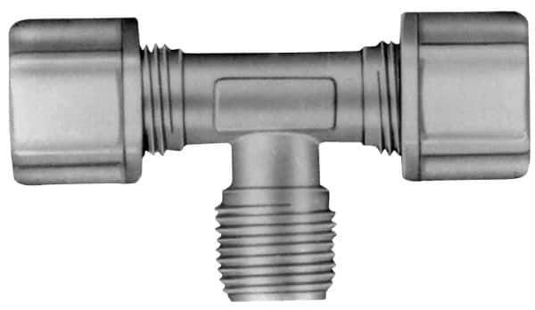 Made in USA - 1/4" Tube OD, Polypropylene Plastic Compression Tube Male Branch Tee - 1/4 NPT Pipe, 215°F Max, Plastic Grip - Industrial Tool & Supply