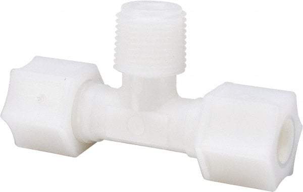 Made in USA - 3/8" Tube OD, Nylon Plastic Compression Tube Male Branch Tee - 3/8 NPT Pipe, 220°F Max, Plastic Grip - Industrial Tool & Supply
