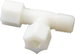 Made in USA - 3/8" Tube OD, Nylon Plastic Compression Tube Male Run Tee - 3/8 NPT Pipe, 220°F Max, Plastic Grip - Industrial Tool & Supply