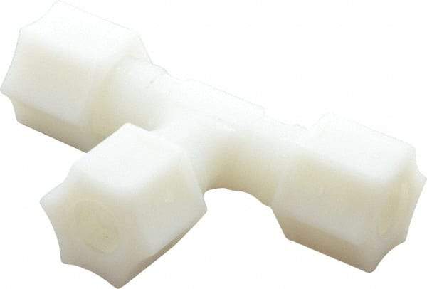 Made in USA - 3/8" Tube OD, Nylon Plastic Compression Tube Union Tee - 220°F Max, Plastic Grip - Industrial Tool & Supply
