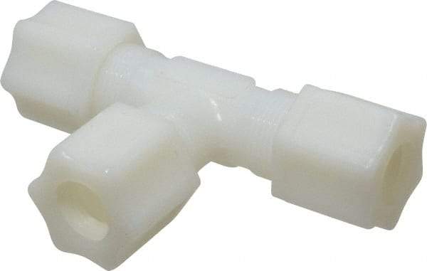 Made in USA - 1/2" Tube OD, Nylon Plastic Compression Tube Union Tee - 220°F Max, Plastic Grip - Industrial Tool & Supply