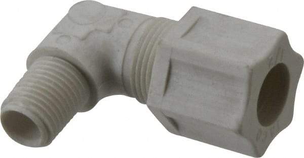 Made in USA - 1/2" Tube OD, Polypropylene Plastic Compression Tube Male Elbow - 1/4 NPT Pipe, 215°F Max, Plastic Grip - Industrial Tool & Supply