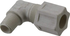 Made in USA - 1/2" Tube OD, Polypropylene Plastic Compression Tube Male Elbow - 1/4 NPT Pipe, 215°F Max, Plastic Grip - Industrial Tool & Supply