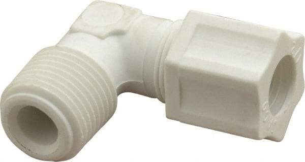 Made in USA - 1/2" Tube OD, Polypropylene Plastic Compression Tube Male Elbow - 1/2 NPT Pipe, 215°F Max, Plastic Grip - Industrial Tool & Supply
