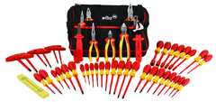 48 Piece - Insulated Tool Set with Pliers; Cutters; Nut Drivers; Screwdrivers; T Handles; Knife & Ruler in Tool Box - Industrial Tool & Supply