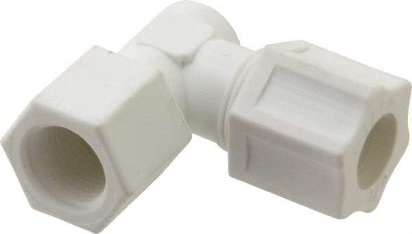 Made in USA - 1/2" Tube OD, Polypropylene Plastic Compression Tube Female Elbow - 3/8 NPT Pipe, 215°F Max, Plastic Grip - Industrial Tool & Supply
