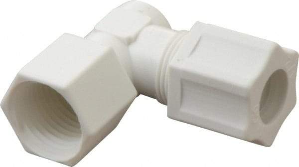 Made in USA - 1/2" Tube OD, Polypropylene Plastic Compression Tube Female Elbow - 1/2 NPT Pipe, 215°F Max, Plastic Grip - Industrial Tool & Supply