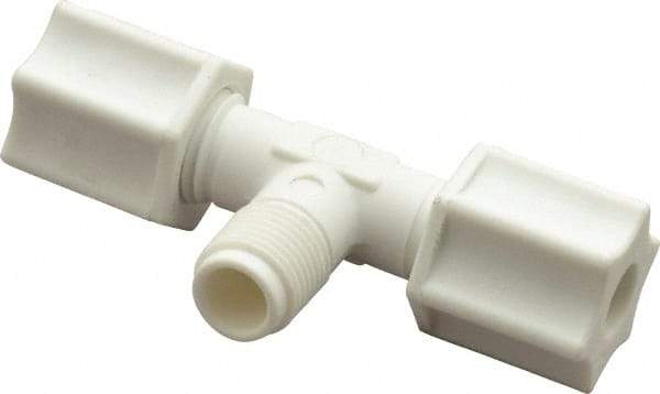 Made in USA - 1/4" Tube OD, Polypropylene Plastic Compression Tube Male Branch Tee - 1/8 NPT Pipe, 215°F Max, Plastic Grip - Industrial Tool & Supply