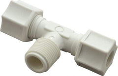 Made in USA - 3/8" Tube OD, Polypropylene Plastic Compression Tube Male Branch Tee - 3/8 NPT Pipe, 215°F Max, Plastic Grip - Industrial Tool & Supply