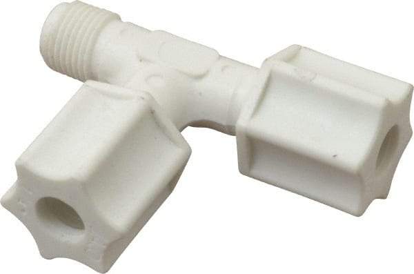 Made in USA - 1/4" Tube OD, Polypropylene Plastic Compression Tube Male Run Tee - 1/8 NPT Pipe, 215°F Max, Plastic Grip - Industrial Tool & Supply