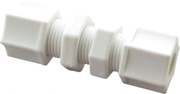 Made in USA - 3/8" Tube OD, Polypropylene Plastic Compression Tube Bulkhead Union - 215°F Max, Plastic Grip - Industrial Tool & Supply
