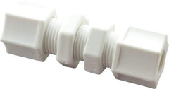 Made in USA - 3/8" Tube OD, Polypropylene Plastic Compression Tube Bulkhead Union - 215°F Max, Plastic Grip - Industrial Tool & Supply