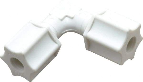 Made in USA - 1/4" Tube OD, Polypropylene Plastic Compression Tube Union Elbow - 215°F Max, Plastic Grip - Industrial Tool & Supply