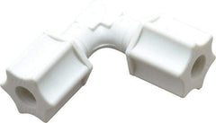 Made in USA - 1/4" Tube OD, Polypropylene Plastic Compression Tube Union Elbow - 215°F Max, Plastic Grip - Industrial Tool & Supply