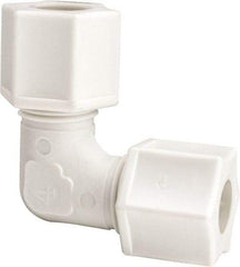 Made in USA - 3/8" Tube OD, Polypropylene Plastic Compression Tube Union Elbow - 215°F Max, Plastic Grip - Industrial Tool & Supply
