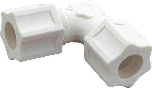 Made in USA - 1/2" Tube OD, Polypropylene Plastic Compression Tube Union Elbow - 215°F Max, Plastic Grip - Industrial Tool & Supply