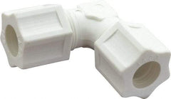 Made in USA - 1/2" Tube OD, Polypropylene Plastic Compression Tube Union Elbow - 215°F Max, Plastic Grip - Industrial Tool & Supply