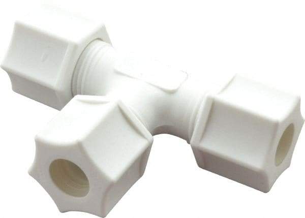 Made in USA - 3/8" Tube OD, Polypropylene Plastic Compression Tube Union Tee - 215°F Max, Plastic Grip - Industrial Tool & Supply