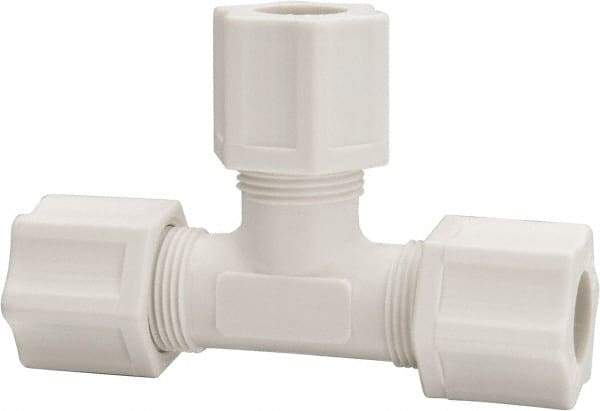 Made in USA - 1/2" Tube OD, Polypropylene Plastic Compression Tube Union Tee - 215°F Max, Plastic Grip - Industrial Tool & Supply