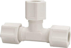 Made in USA - 1/2" Tube OD, Polypropylene Plastic Compression Tube Union Tee - 215°F Max, Plastic Grip - Industrial Tool & Supply