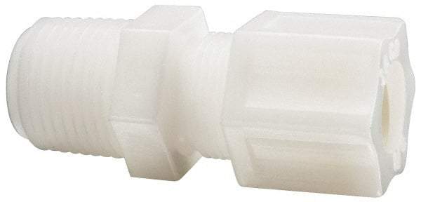 Made in USA - 1/2" Tube OD, Acetal/Celcon Plastic Compression Tube Male Connector - 1/2 NPT Pipe, 220°F Max, Plastic Grip - Industrial Tool & Supply