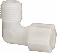 Made in USA - 1/2" Tube OD, Acetal/Celcon Plastic Compression Tube Male Elbow - 1/2 NPT Pipe, 220°F Max, Plastic Grip - Industrial Tool & Supply