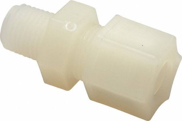 Made in USA - 3/8" Tube OD, Kynar Plastic Compression Tube Male Connector - 1/4 NPT Pipe, 275°F Max, Plastic Grip - Industrial Tool & Supply