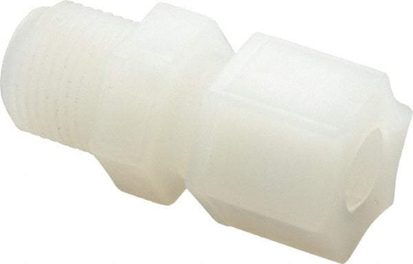 Made in USA - 3/8" Tube OD, Kynar Plastic Compression Tube Male Connector - 3/8 NPT Pipe, 275°F Max, Plastic Grip - Industrial Tool & Supply