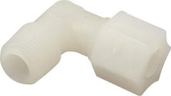 Made in USA - 3/8" Tube OD, Kynar Plastic Compression Tube Male Elbow - 3/8 NPT Pipe, 275°F Max, Plastic Grip - Industrial Tool & Supply