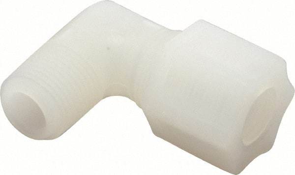 Made in USA - 1/2" Tube OD, Kynar Plastic Compression Tube Male Elbow - 3/8 NPT Pipe, 275°F Max, Plastic Grip - Industrial Tool & Supply