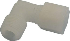 Made in USA - 1/2" Tube OD, Kynar Plastic Compression Tube Male Elbow - 1/2 NPT Pipe, 275°F Max, Plastic Grip - Industrial Tool & Supply