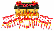 80 Piece - Insulated Tool Set with Pliers; Cutters; Nut Drivers; Screwdrivers; T Handles; Knife; Sockets & 3/8" Drive Ratchet w/Extension; Adjustable Wrench; Ruler - Industrial Tool & Supply