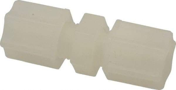 Made in USA - 1/4" Tube OD, Kynar Plastic Compression Tube Union - 275°F Max, Plastic Grip - Industrial Tool & Supply