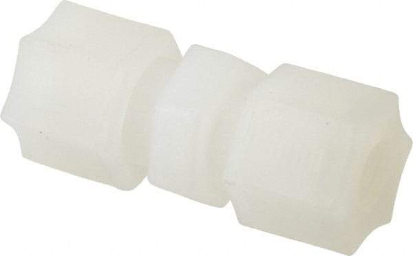 Made in USA - 3/8" Tube OD, Kynar Plastic Compression Tube Union - 275°F Max, Plastic Grip - Industrial Tool & Supply