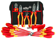 13 Piece - Insulated Tool Set with Pliers; Cutters; Xeno; Square; Slotted & Phillips Screwdrivers in Tool Box - Industrial Tool & Supply