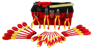 25 Piece - Insulated Tool Set with Pliers; Cutters; Ruler; Knife; Slotted; Phillips; Square & Terminal Block Screwdrivers; Nut Drivers in Tool Box - Industrial Tool & Supply